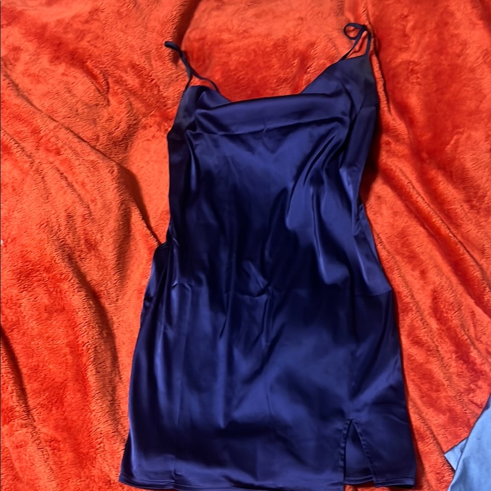 Elegant Navy Satin Slip Dress